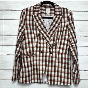 Joie Plaid Double Breasted Blazer Brown Women’s Medium Check Jacket